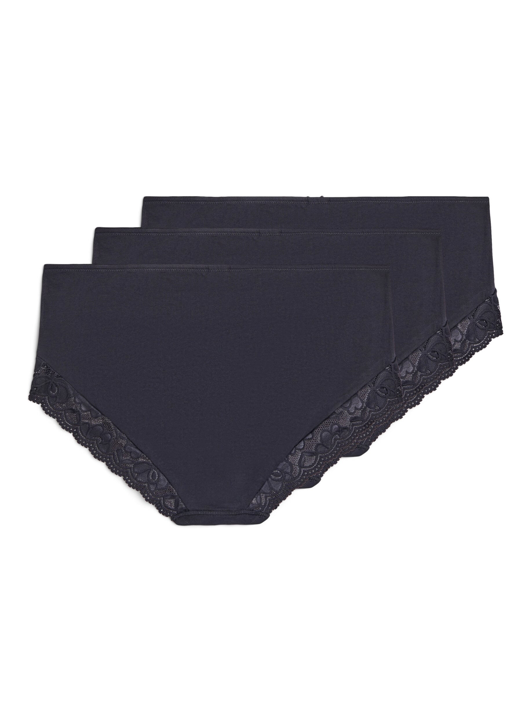 ZizziHipster-truser med blondekant, 3 stk., Svart, Packshot image number 1