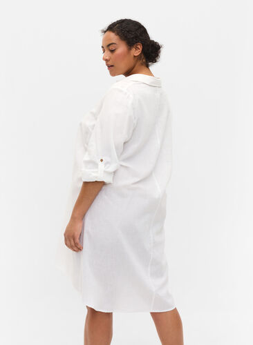 Stripet kjole i bomull og lin, White, Model image number 1