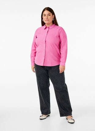 Zizzi Langermet bomullsskjorte, Rød, Model image number 1