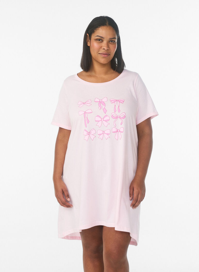 Kortermet nattkjole i &oslash;kologisk bomull, Rosa, Model image number 0