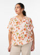 Viskosebluse med blomsterprint og korte ermer, Vanilla, Model image number 0