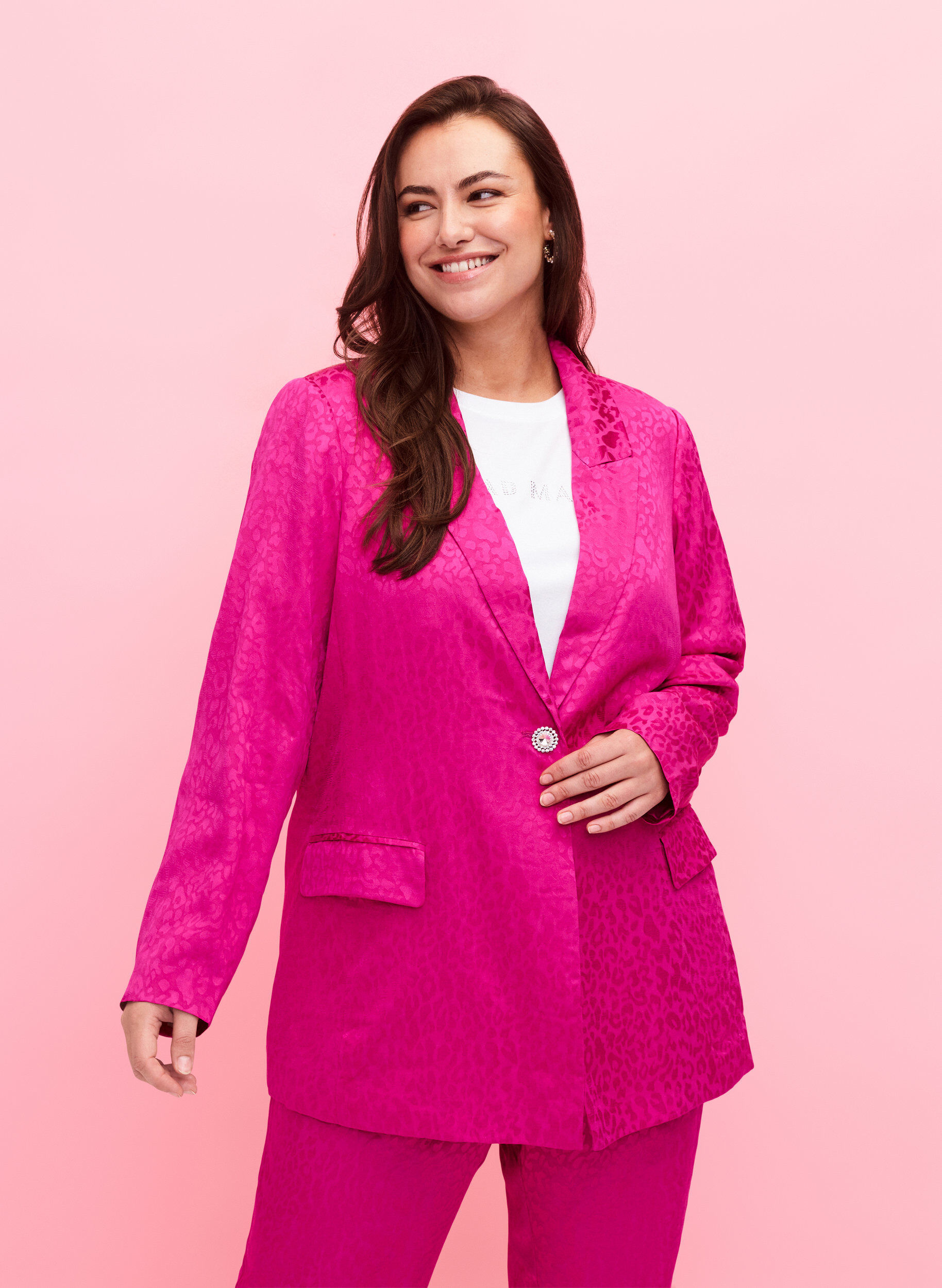 ZizziJacquard-blazer i viskose, ton-i-ton, Rose Violet, Model image number 0