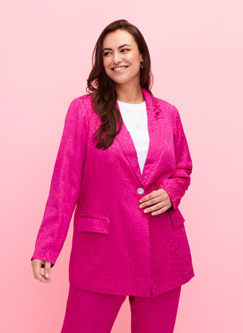 Jacquard-blazer i viskose, ton-i-ton, Rose Violet, Model image number 0