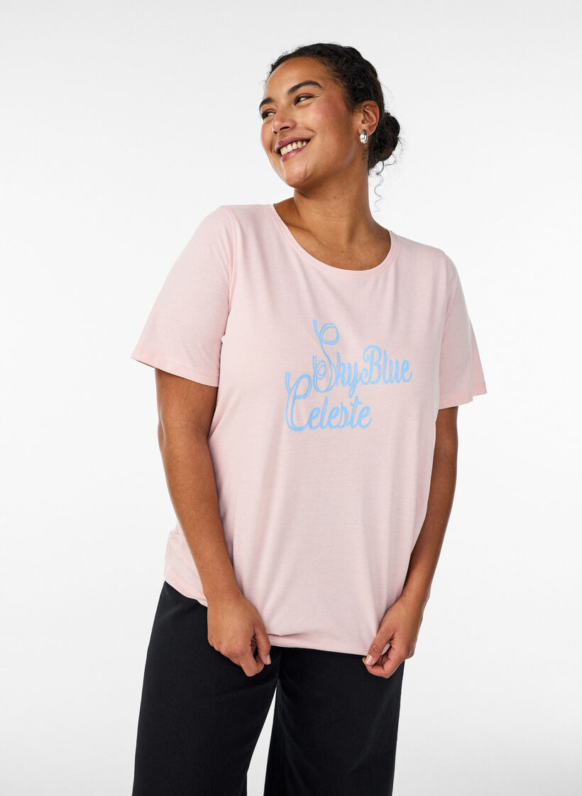 T-skjorte med trykk, Rosa, Model image number 0