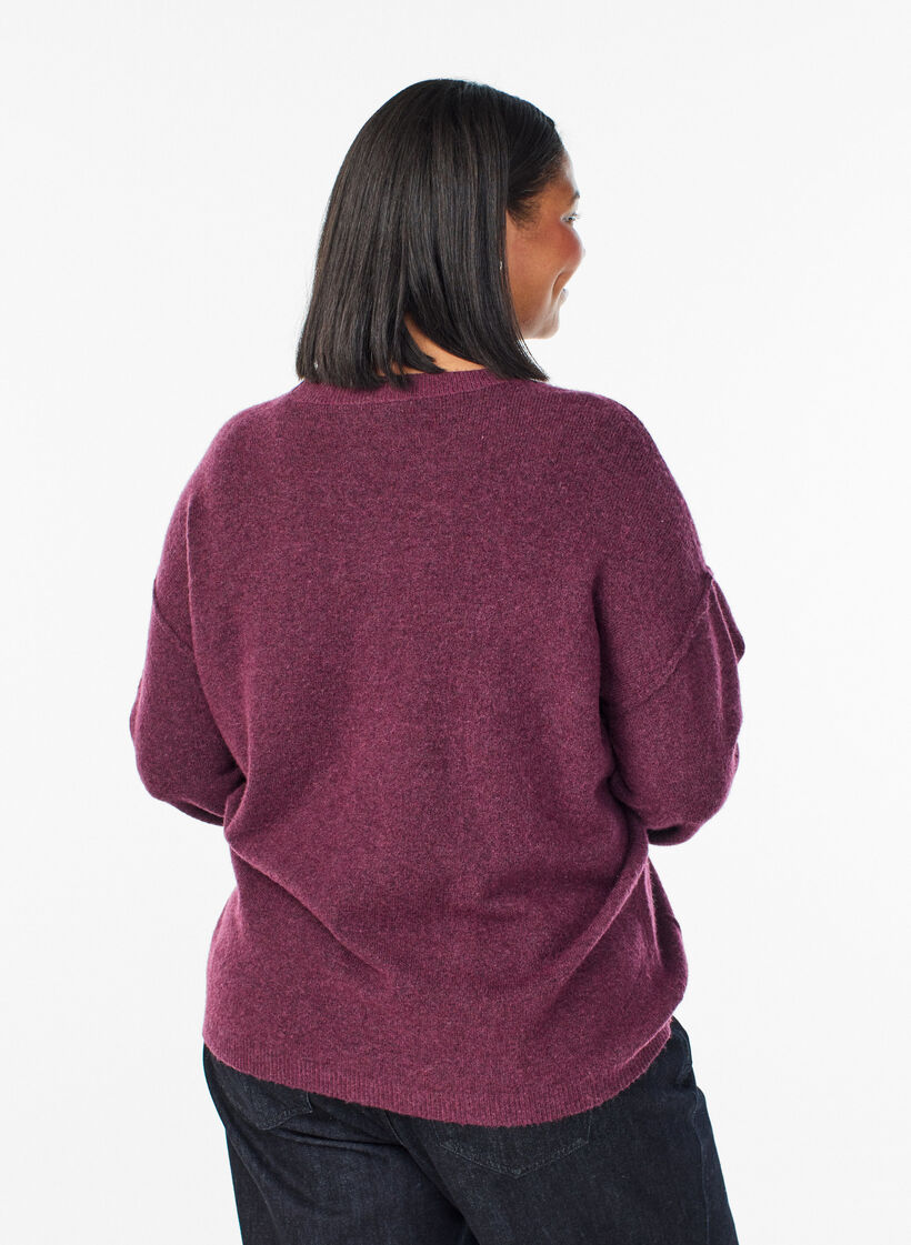 L&oslash;s strikkegenser med markante s&oslash;mmer, M&oslash;rk Bordeaux, Model image number 2