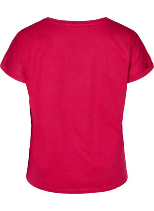 Kortermet T-skjorte med mønster i bomull, Cerise w. Trouble , Packshot image number 1
