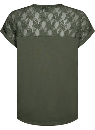 Kortermet t-skjorte i bomull med blonder, Thyme, Packshot image number 1