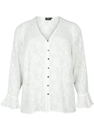 Langermet skjorte i jacquard look, Bright White, Packshot image number 0