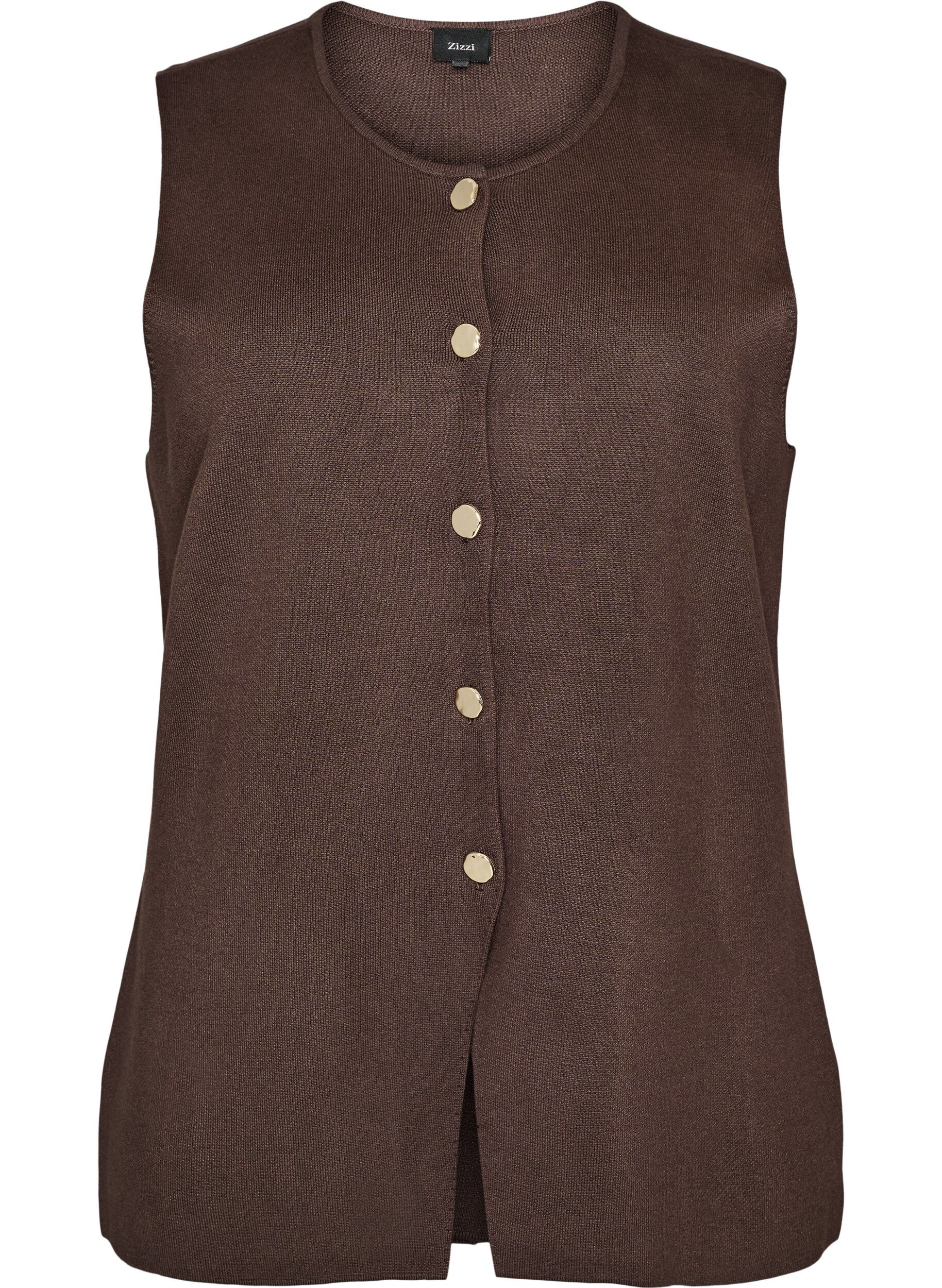 ZizziErmel&oslash;s strikkevest med dekorative knapper, Brun, Packshot image number 0