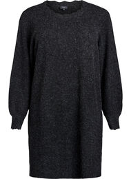 Kort strikket kjole med bølget fold og splitt, Dark Grey Melange