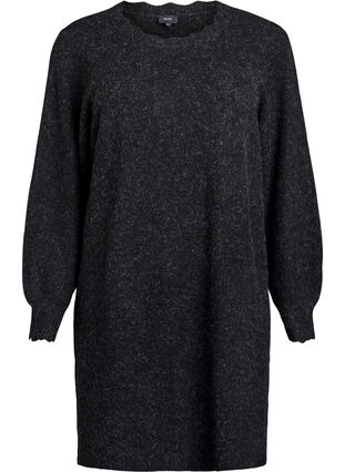 Zizzi Kort strikket kjole med bølget fold og splitt, Grå, Packshot image number 0