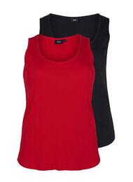 Basis tanktopp i en ribbet struktur, 2 stk., Tango Red/Black