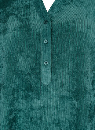 Fløyelskjole med 3/4-ermer og knapper, Deep Teal, Packshot image number 2