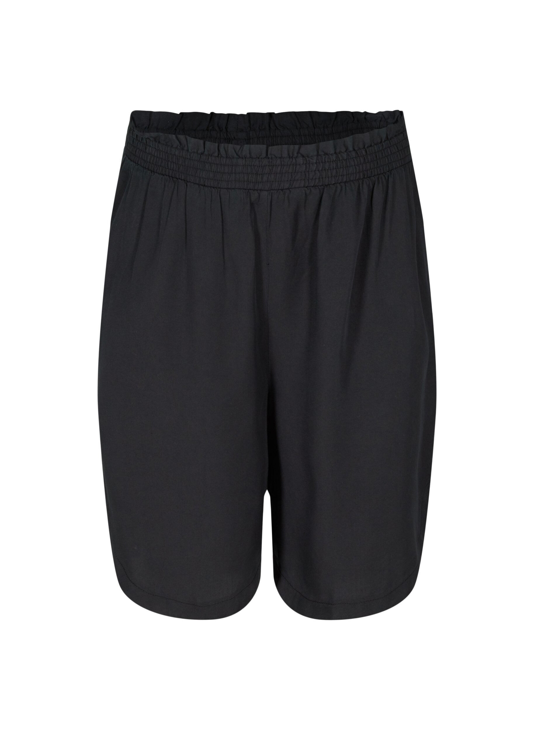 Zizzi L&oslash;s bermudashorts med smock, Black, Packshot image number 0