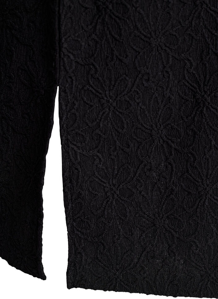 Blomstrete teksturert kjole med lange ermer, Svart, Packshot image number 3