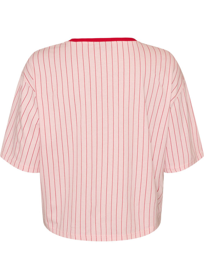 Boxy T-skjorte med striper og statement-trykk, Rosa, Packshot image number 1