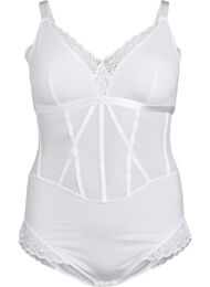 Body med blonder og stringdetaljer, Bright White