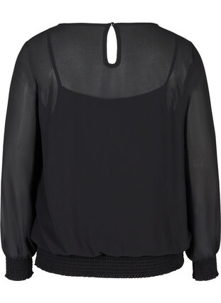 Langermet bluse med smock og paljetter, Black, Packshot image number 1