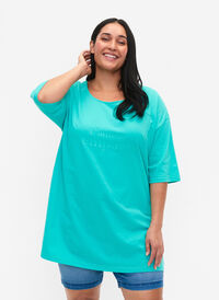 Oversized bomulls T-skjorte med mønster, Turquoise L'amour, Model
