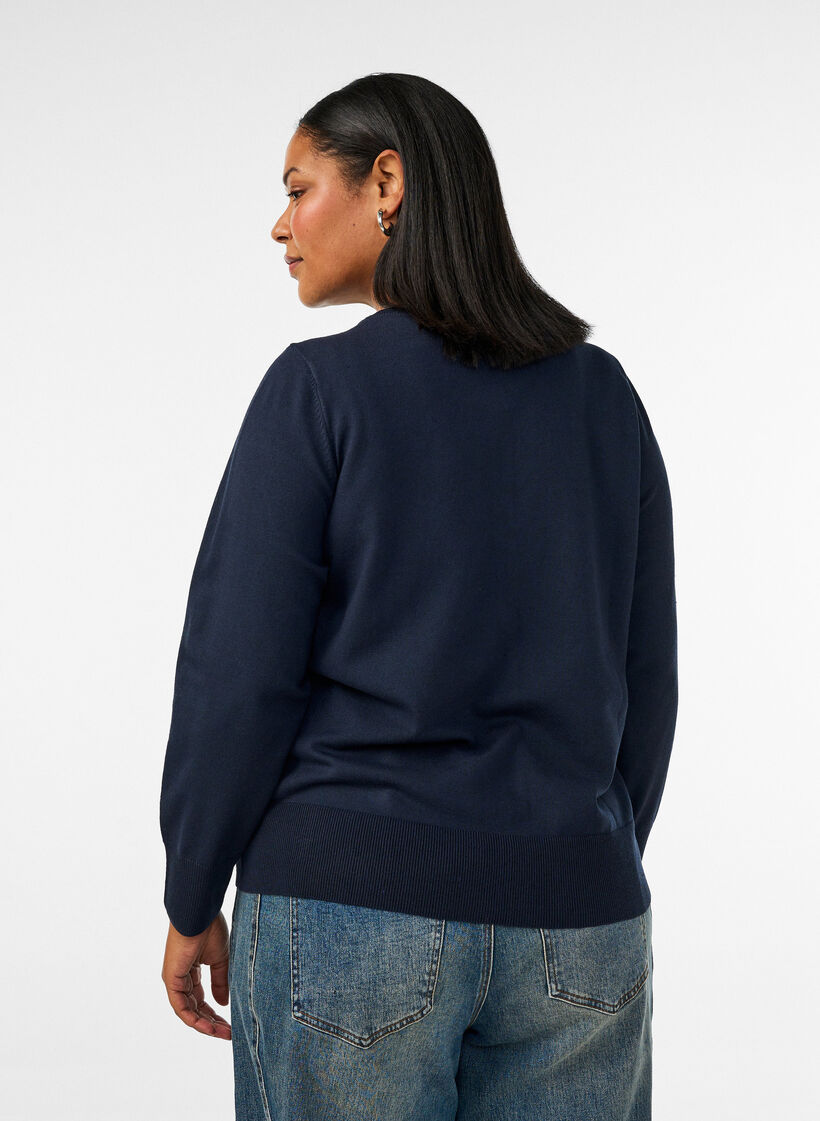 Finstrikket cardigan med rund hals, Bl&aring;, Model image number 2
