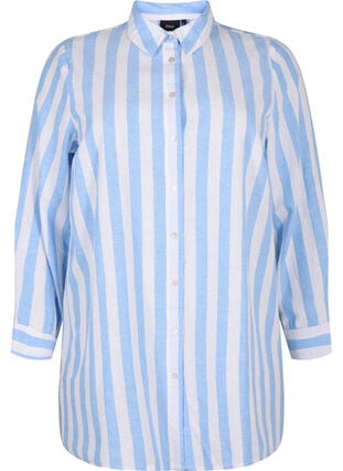 Lang skjorte i lin og bomull, Blue White Stripe, Packshot image number 0
