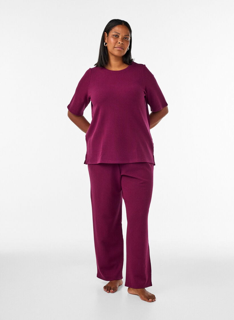 Bluse med tekstur og albuelange ermer, R&oslash;d, Model image number 1
