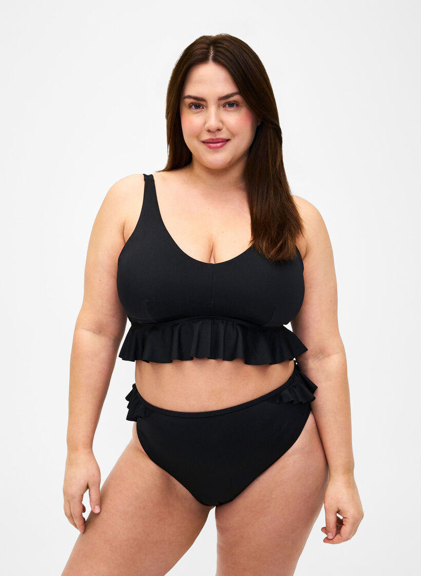 Bikinitruse med volanger, Svart, Model image number 0
