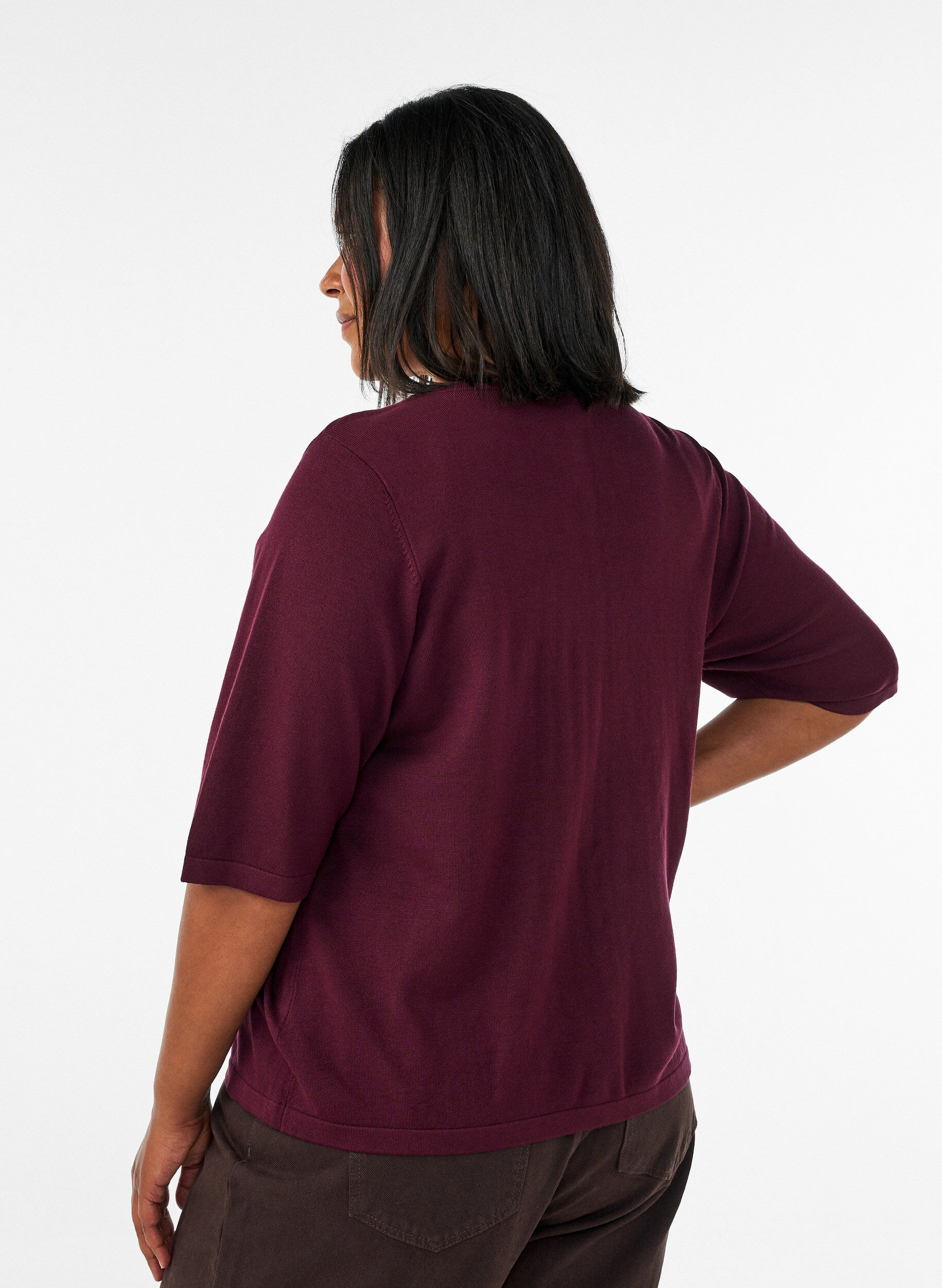 ZizziStrikket cardigan med hjerteknapper og korte ermer, R&oslash;d, Model image number 2