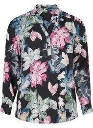Langermet bluse med blomstertrykk, Rose Flower AOP