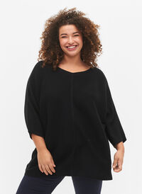 Strikket bluse med 3/4-ermer, Black, Model