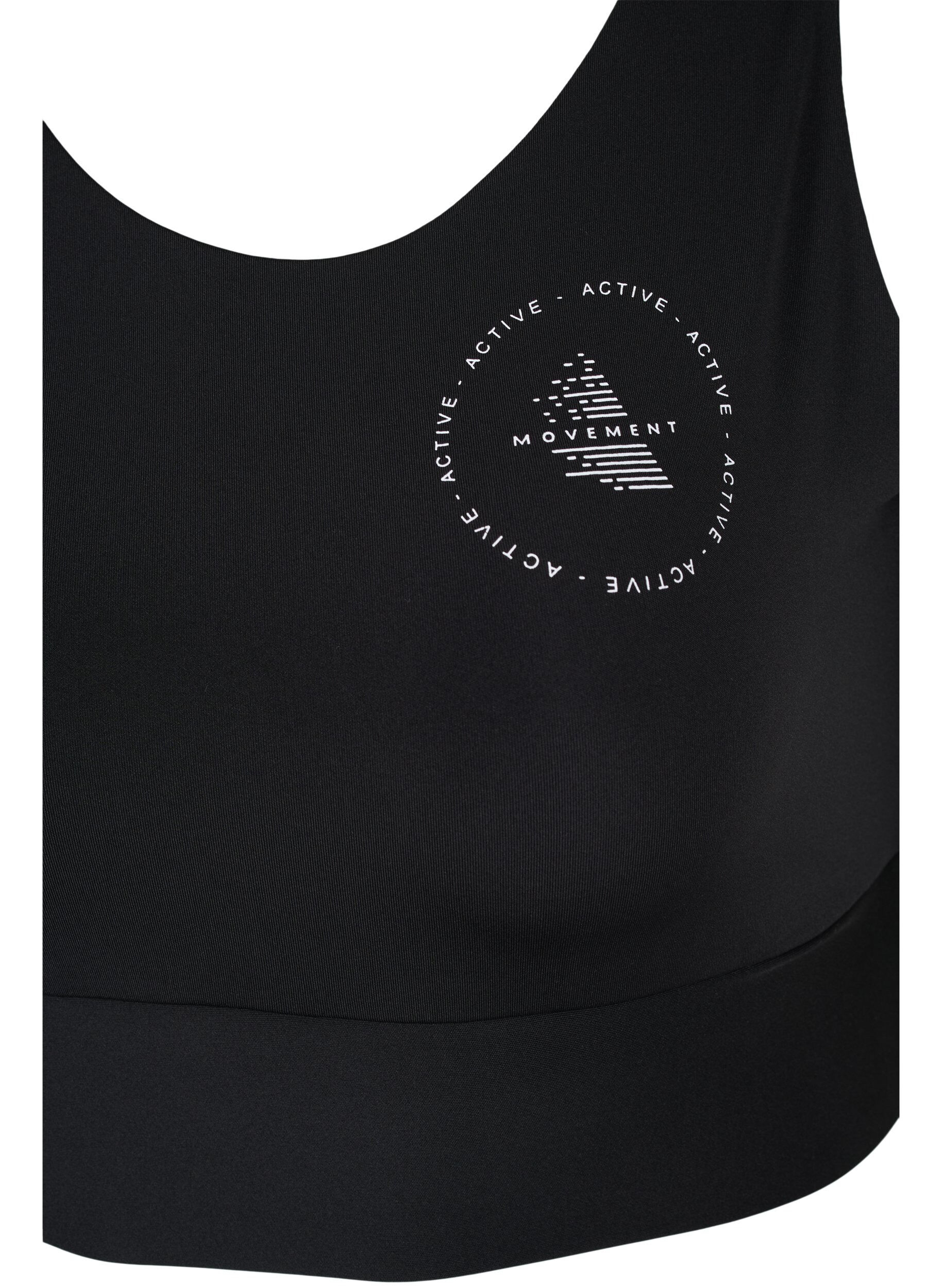 Zizzi CORE, MID SUPPORT SPORTS BRA - Sports-BH med V-skj&aelig;ring p&aring; ryggen, Black, Packshot image number 2