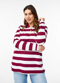 Stripete poloskjorte med lange ermer, Hvit Stripete poloskjorte med lange ermer, Hvit, Model