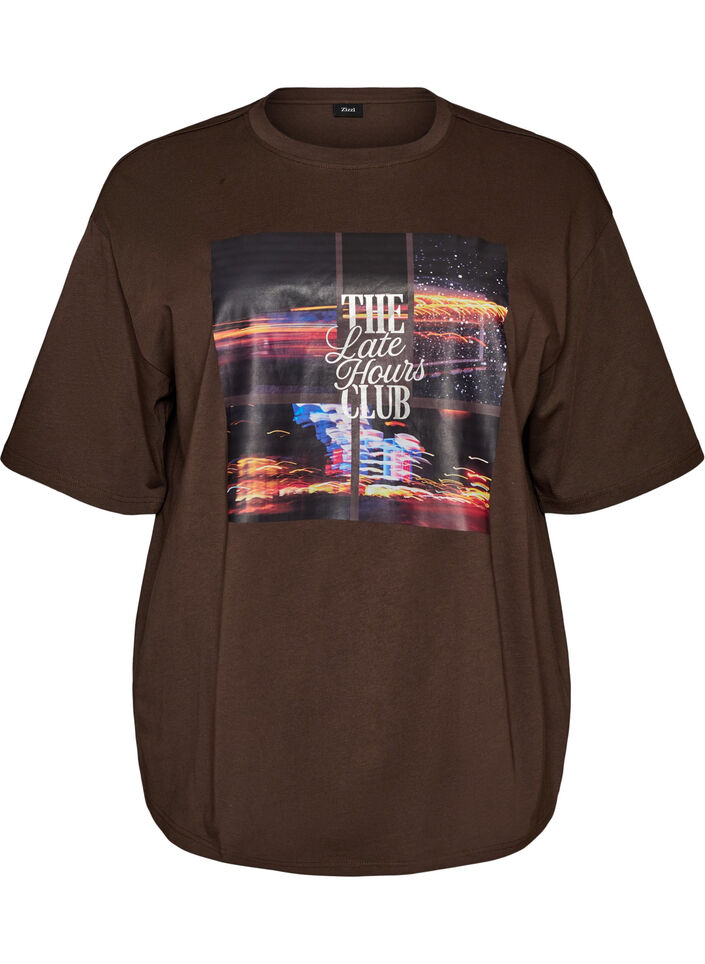 Oversized T-skjorte med stort fototrykk, Brun, Packshot image number 0