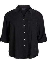 Skjorte i lin og viskose med 3/4 ermer, Black