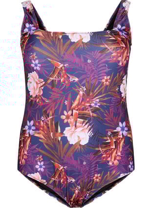 Zizzi Badedrakt med blomstertrykk, Purple Flower, Packshot image number 0
