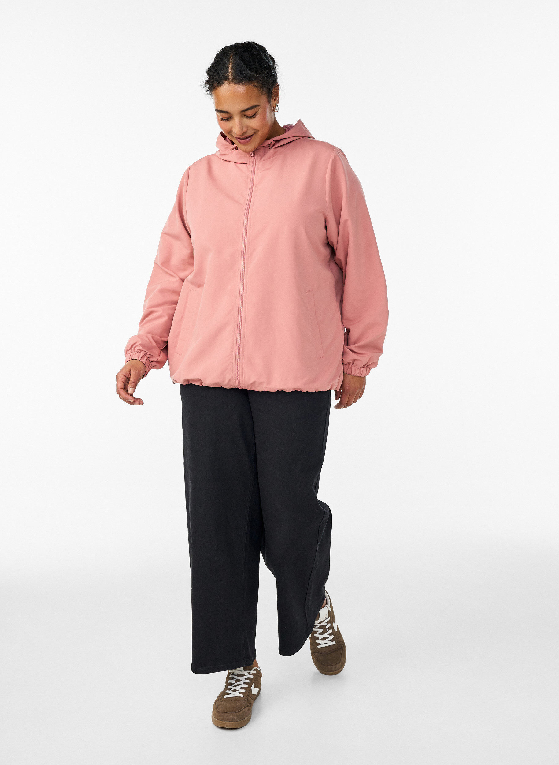 Zizzi Lett jakke med hette og glidel&aring;s, Rosa, Model image number 1