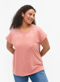 T-skjorte i bomull med mønsterdetalj, Old Rose W. Leaf, Model
