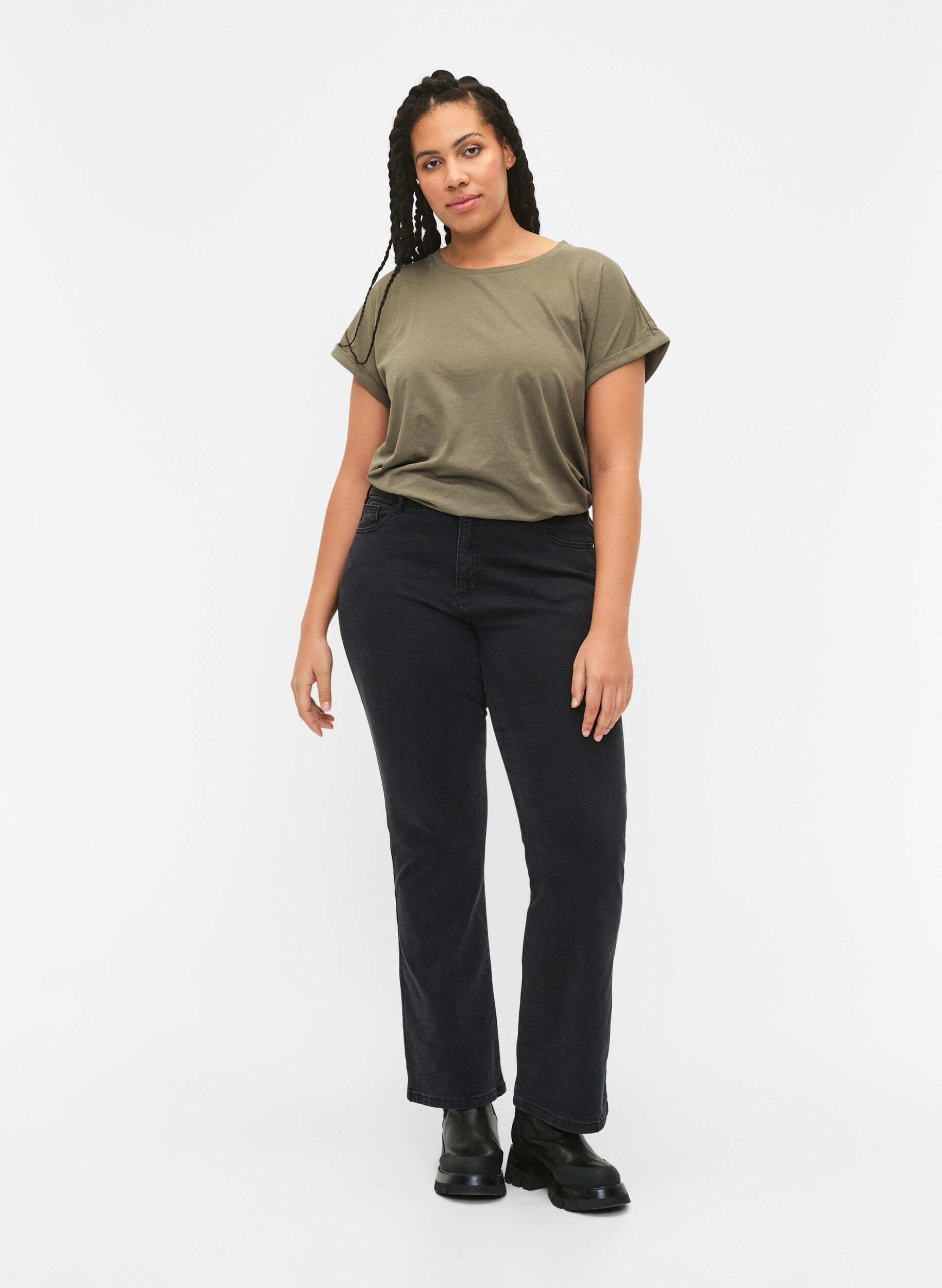 Zizzi 2-pakning kortermede T-skjorter, Gr&oslash;nn, Model image number 1