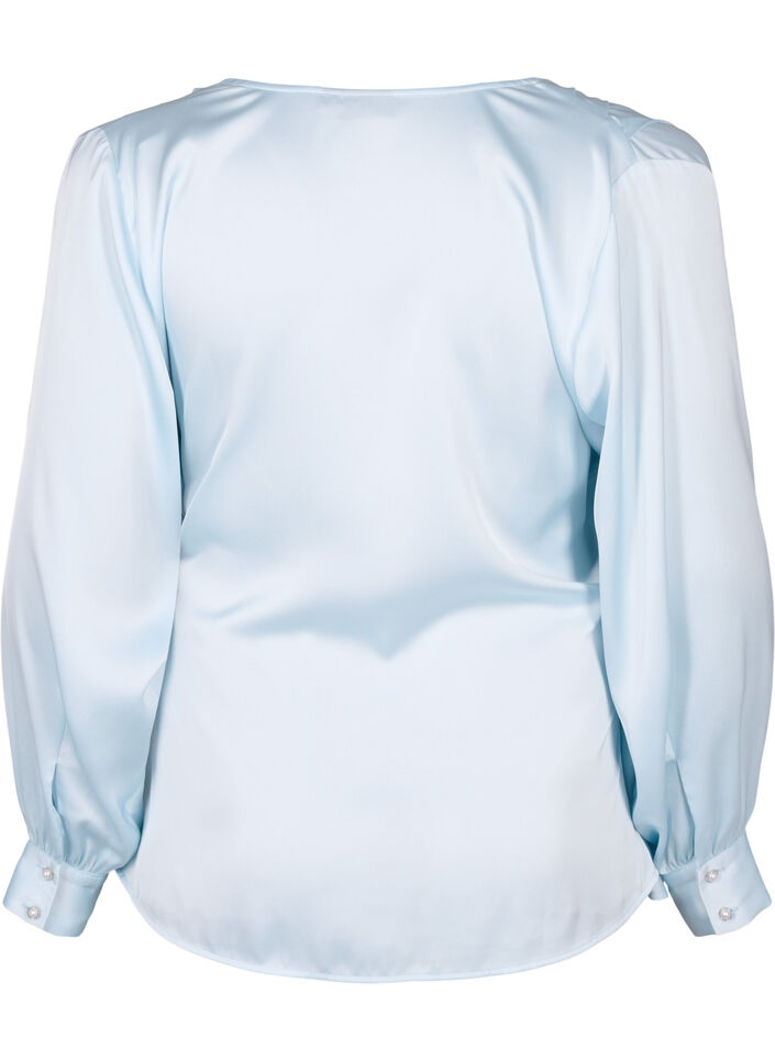 Festbluse i sateng med omslag, Delicate Blue, Packshot image number 1
