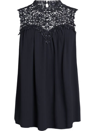 Zizzi Ermeløs festtopp med hekling, Svart, Packshot image number 0