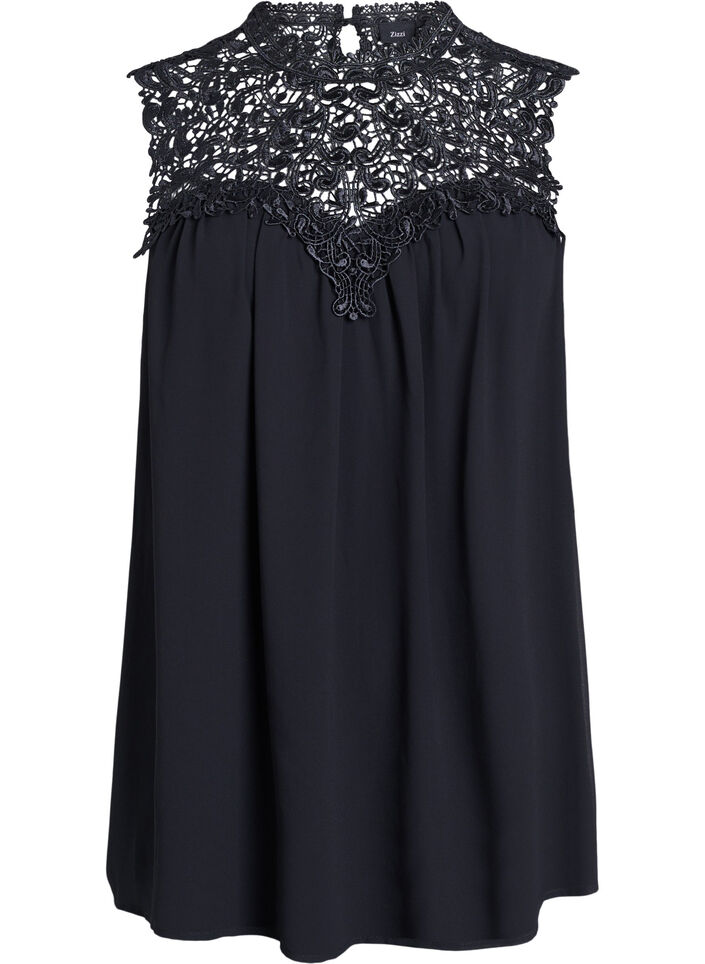 Ermeløs festtopp med hekling, Svart, Packshot image number 0