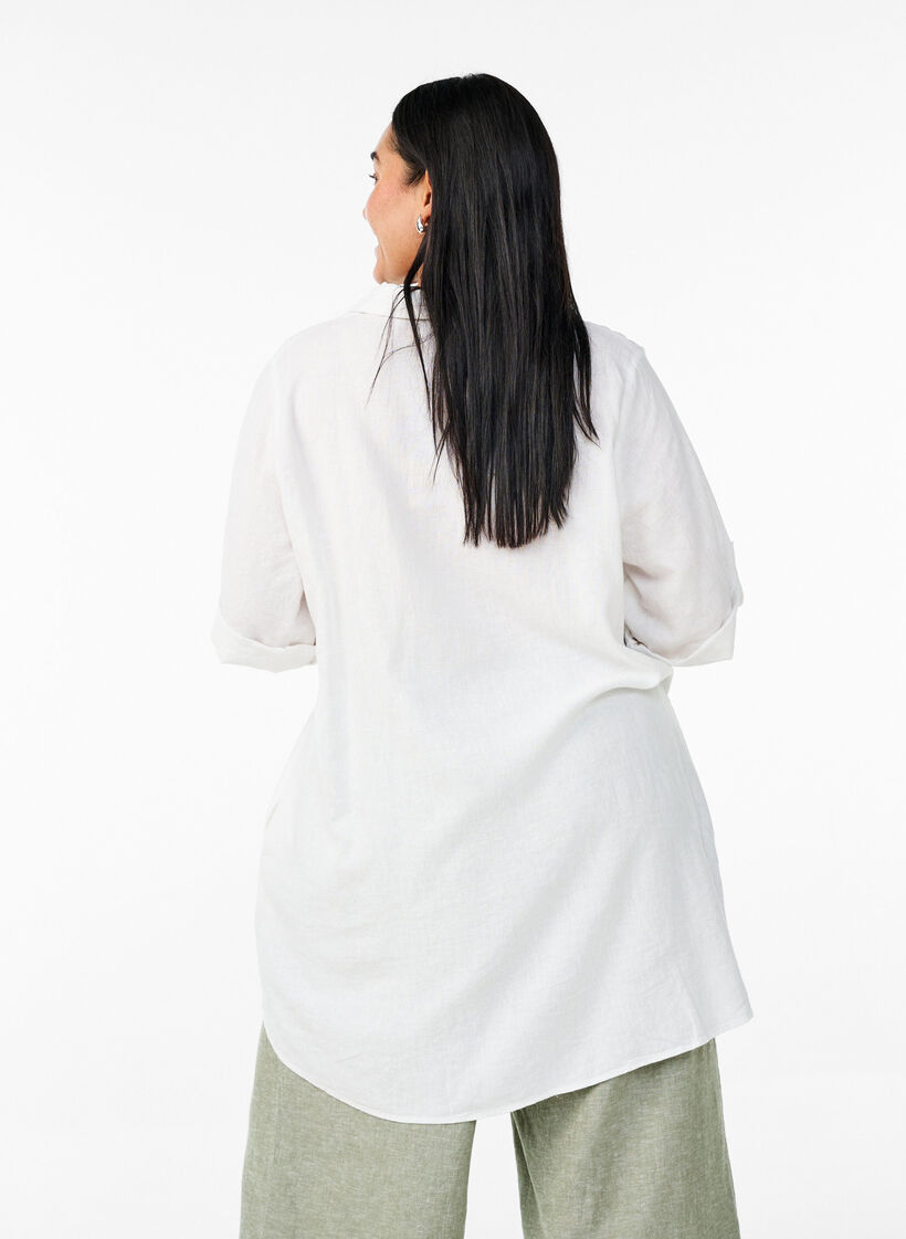 Tunika i lin og viskose med A-form, Bright White, Model