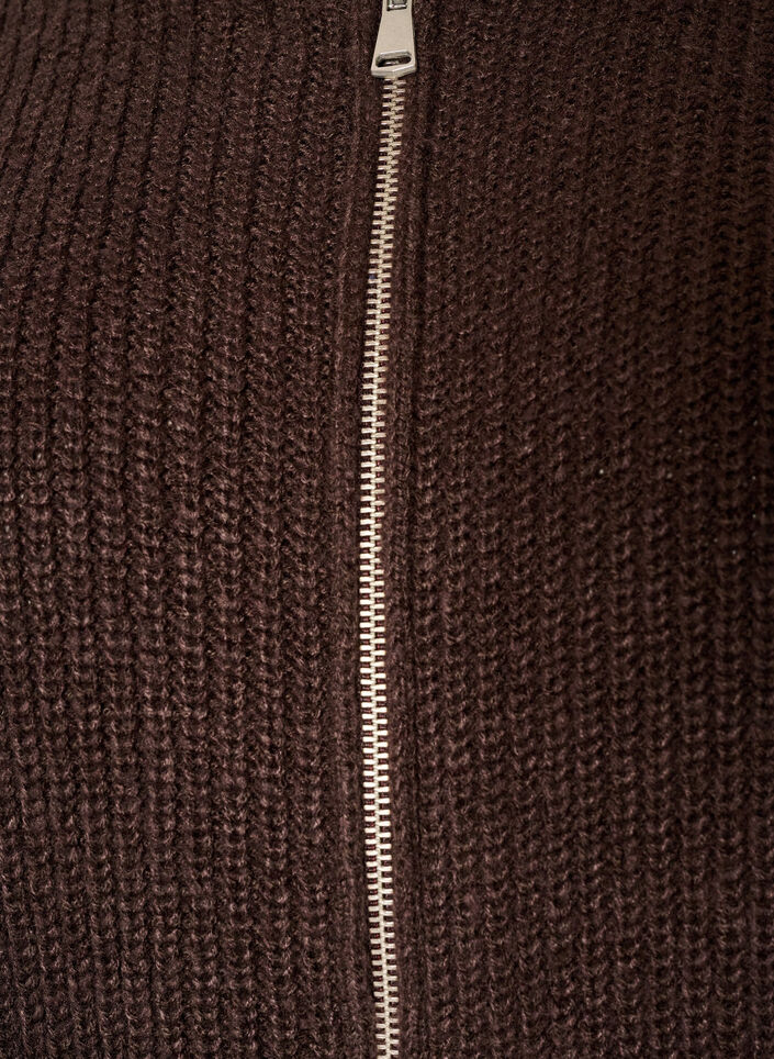 Strikket cardigan med glidel&aring;s, Brun, Packshot image number 2