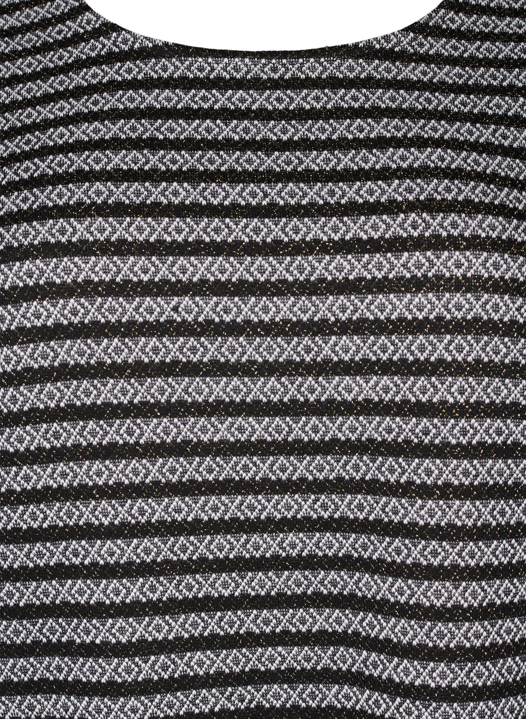 Zizzi Bluse med rund hals og stripete m&oslash;nster, Black Stripe, Packshot image number 2