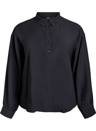 Zizzi Skjortebluse med knappedetalj bak, Svart, Packshot image number 0