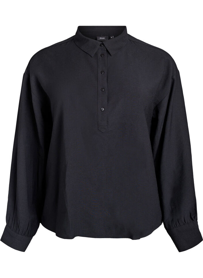 Skjortebluse med knappedetalj bak, Svart, Packshot image number 0