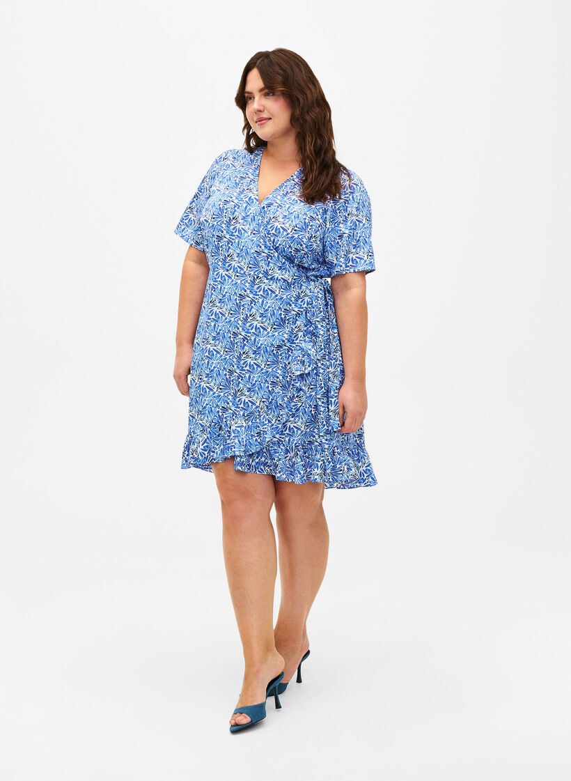 Flash - Omslagskjole med korte ermer, White Blue AOP, Model image number 2