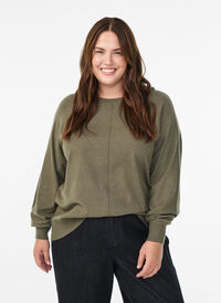 Strikket bluse med midtsøm og raglanermer, Grønn Strikket bluse med midtsøm og raglanermer, Grønn, Model