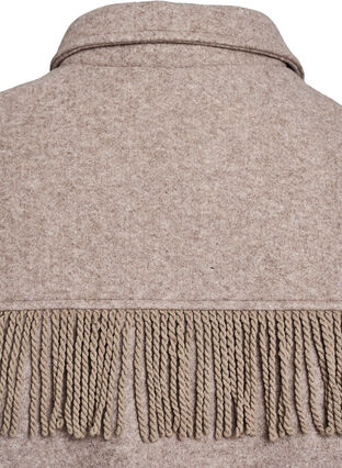 Zizzi Kort skjortejakke med frynser, Moon Rock Mel., Packshot image number 3