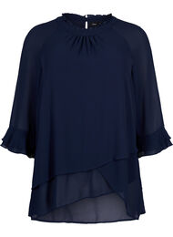 Bluse med asymmetrisk kant og 3/4-ermer, Navy Blazer